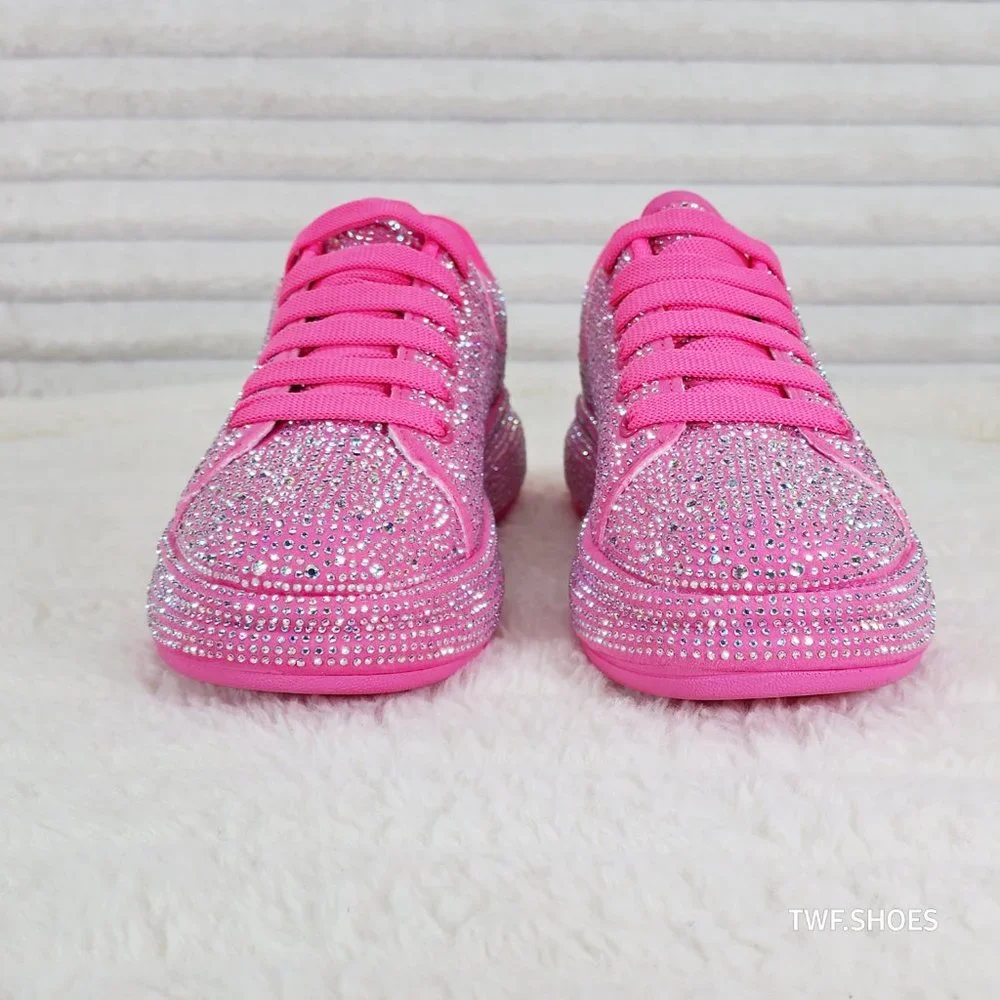 Dazzle Cush Iridescent Rhinestone Hot Pink Platform Sneakers Tennis Shoes_8